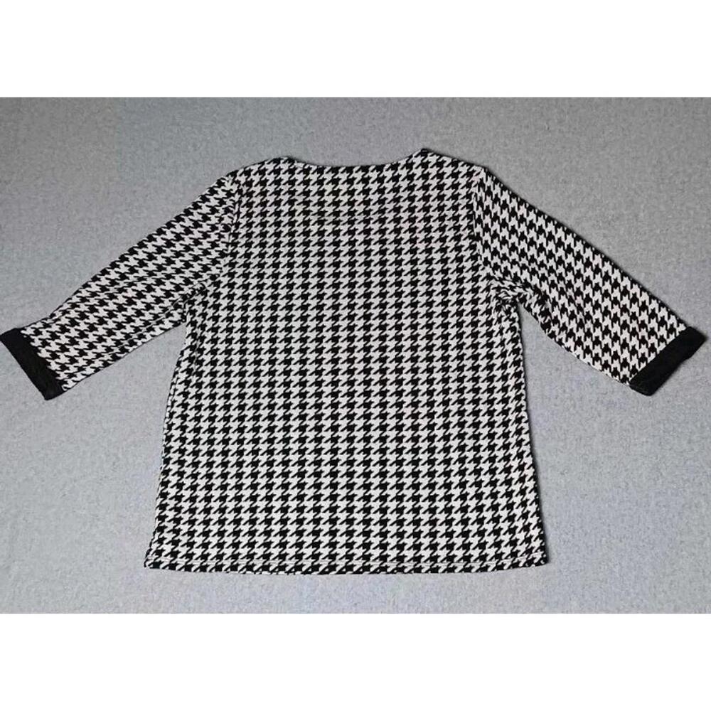Chicos Houndstooth 3/4 Sleeve Sweater Womens Pullover Size 2 Black And White - Picture 11 of 11